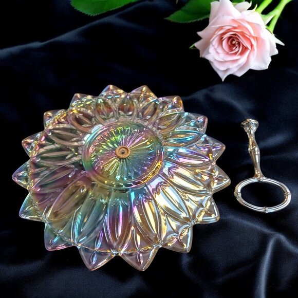 Vintage Federal Glass Iridescent Petal Hostess Serving Plate 1Tier Flower Shape - Picture 4 of 10